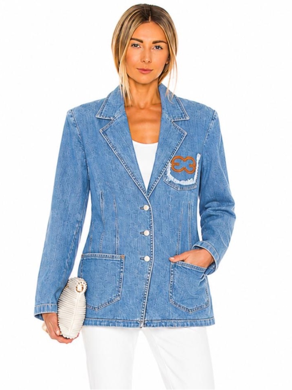 Escada Motif Logo Denim Blazer Jacket